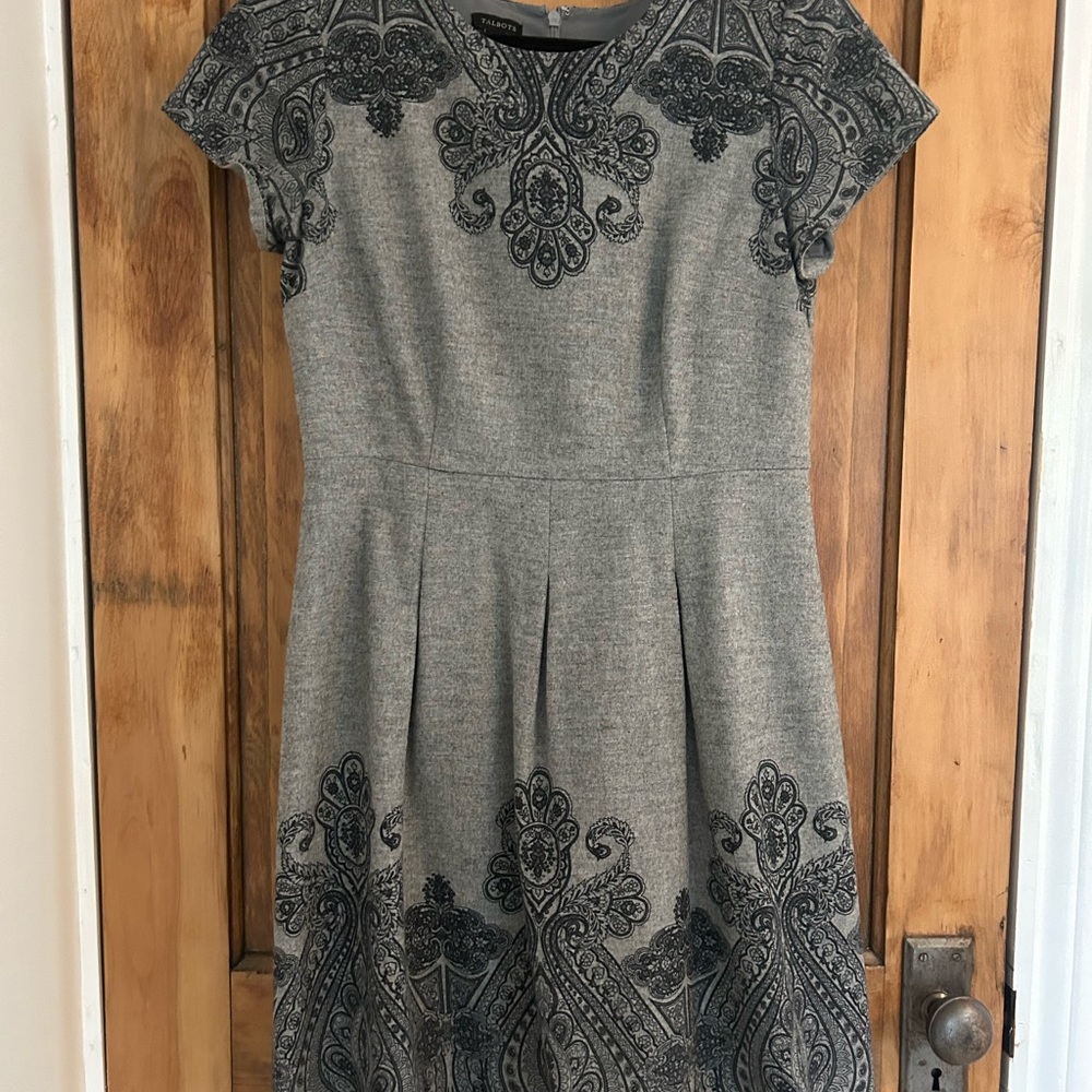 Talbots Gray Fit and Flare Mini Dress with Flutter Cap Sleeves